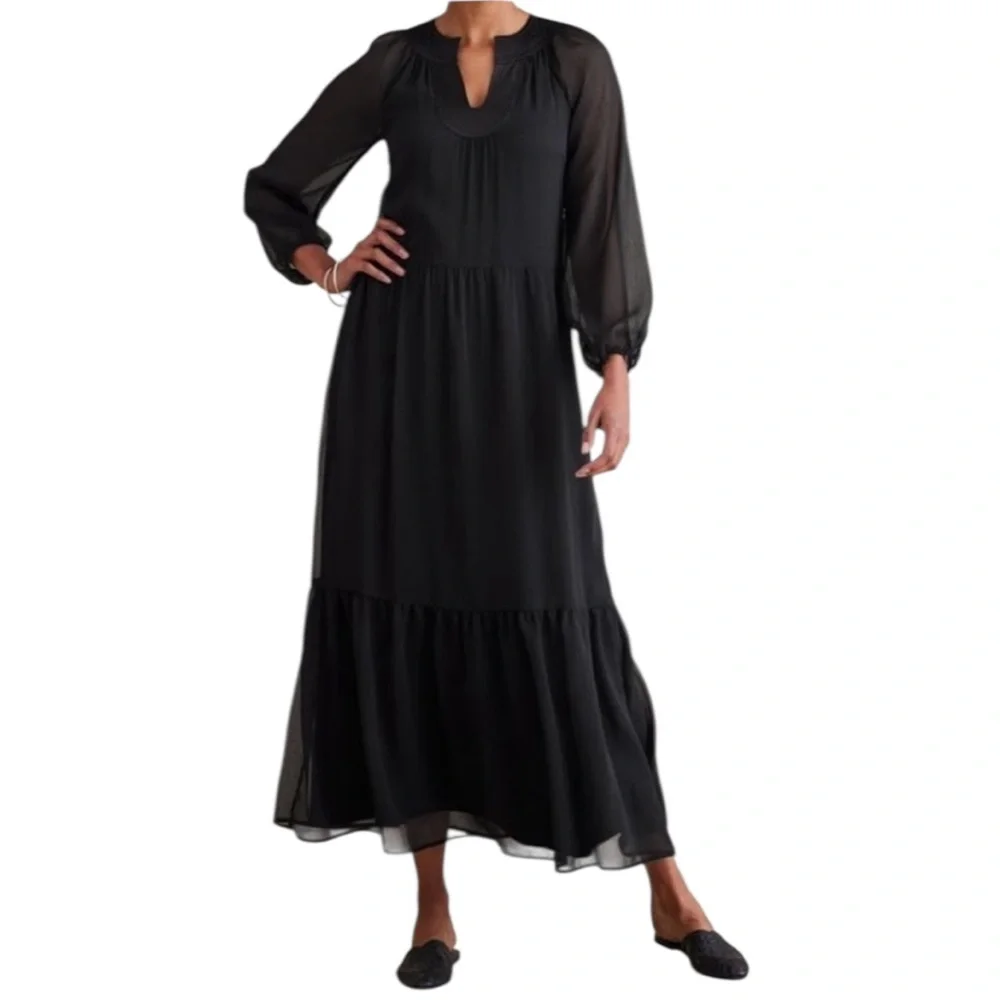 Soft Surroundings Olga Tiered Maxi Dress XL Whimisgoth Dark Romantic Boho - Picture 1 of 14